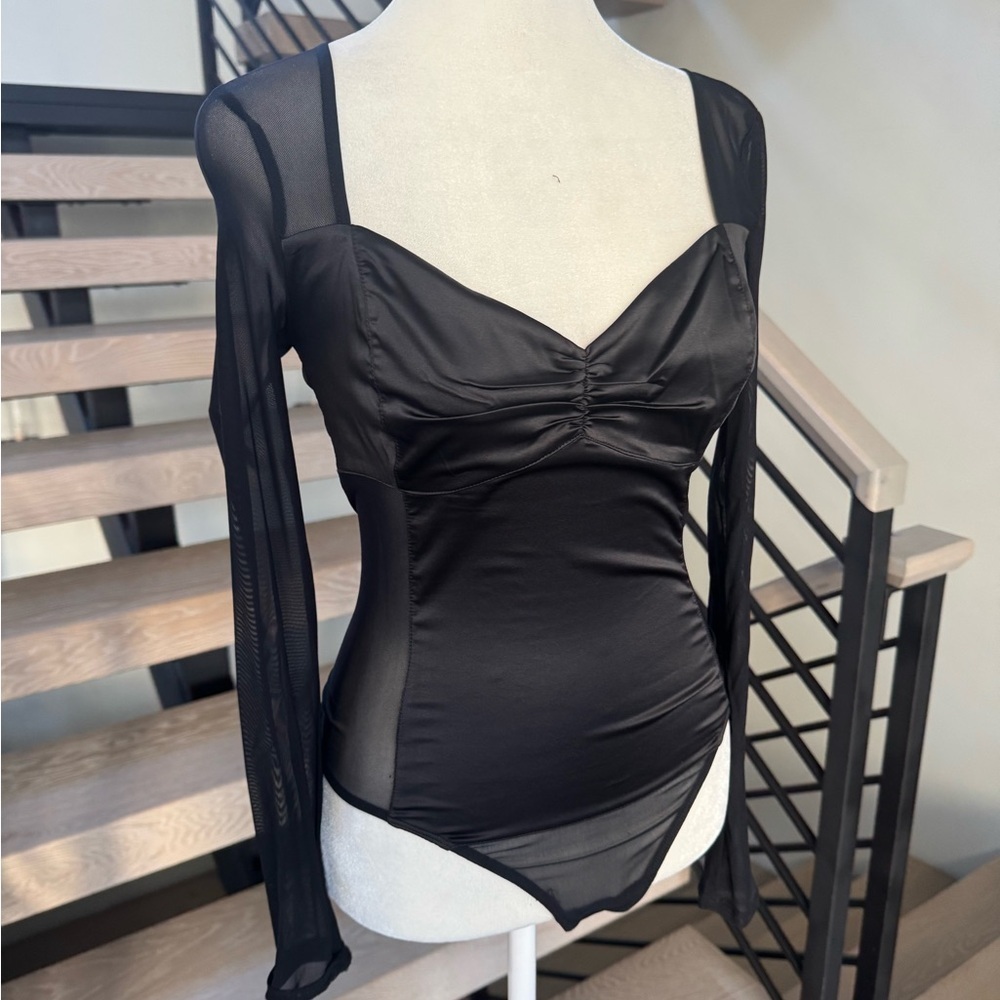New Guess Elegant Black Mesh Long Sleeve Top size S
